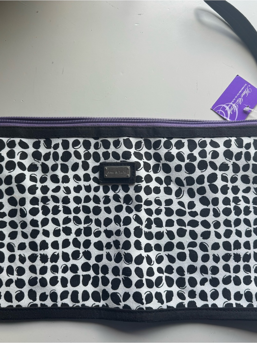 Ame & Lulu Black and White Patterned Travel/ Swim bag Pouch with Purple Trim